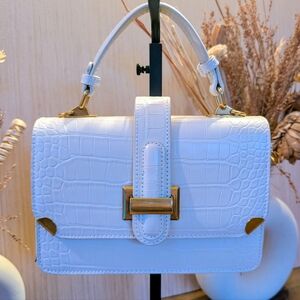 Chic White Mini Handbag with adjustable removable crossbody strap